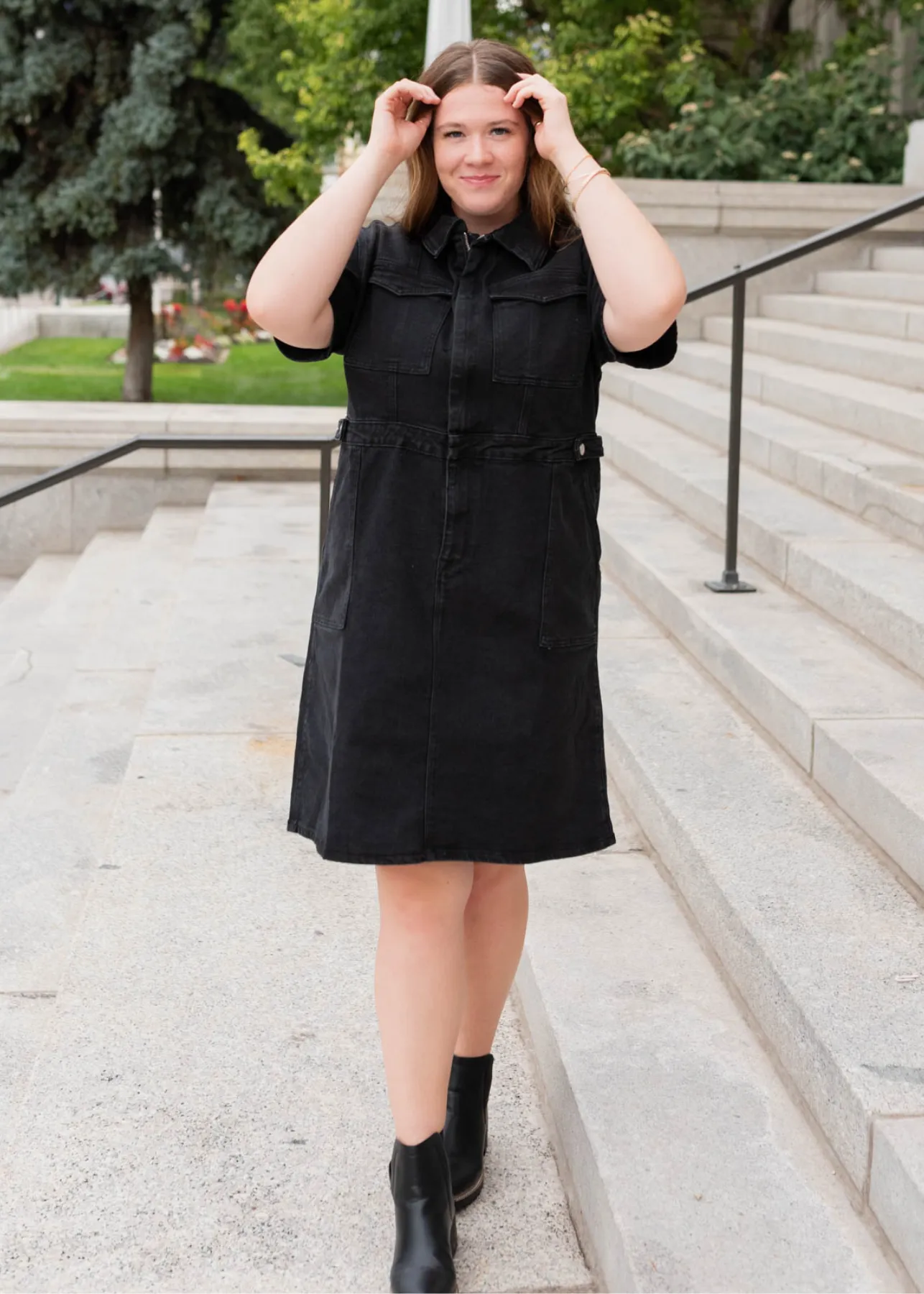 Vienna Black Denim Zipper Dress