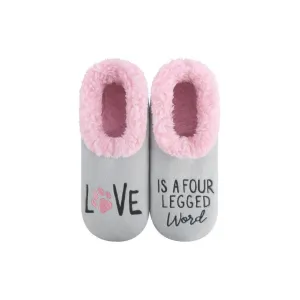 Women's Simply Pairables Cozy Snoozies Gray Pink Love is a Four Legged Word with Paw Print