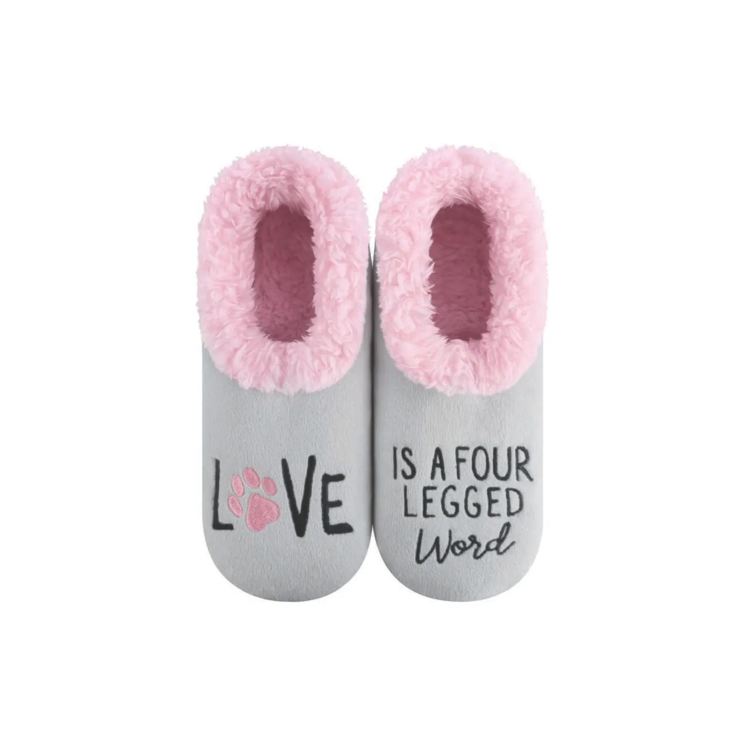 Women's Simply Pairables Cozy Snoozies Gray Pink Love is a Four Legged Word with Paw Print