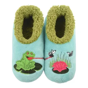 Women's Simply Pairables Cozy Snoozies Mint Green Frog Catching Flies Over Lilypad